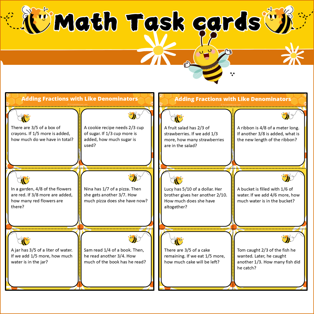 Adding Fractions with Like Denominators | Math Task Cards