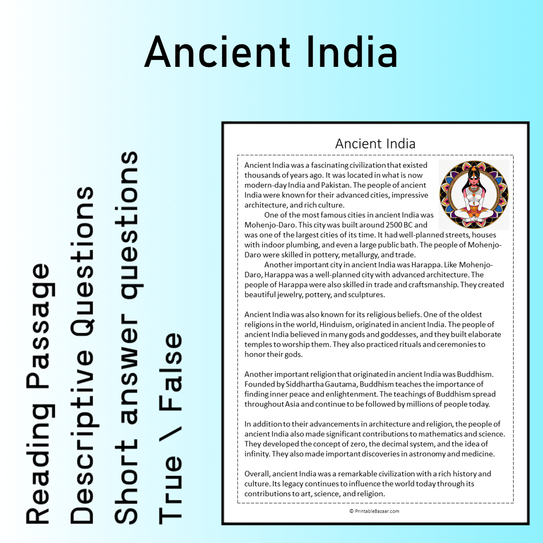 Ancient India | Reading Comprehension Passage Printable Worksheet