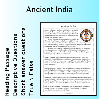 Ancient India | Reading Comprehension Passage Printable Worksheet