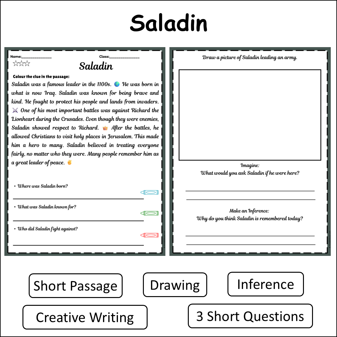 Saladin | Short Reading Comprehension Creative Worksheet