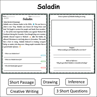 Saladin | Short Reading Comprehension Creative Worksheet