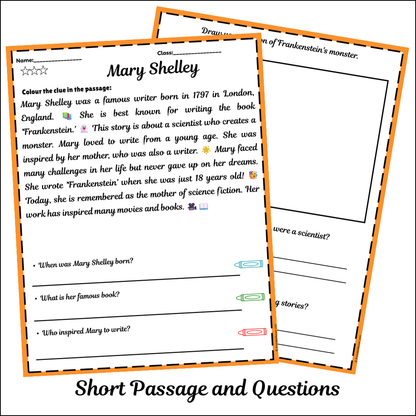 Mary Shelley | Short Reading Comprehension Creative Worksheet