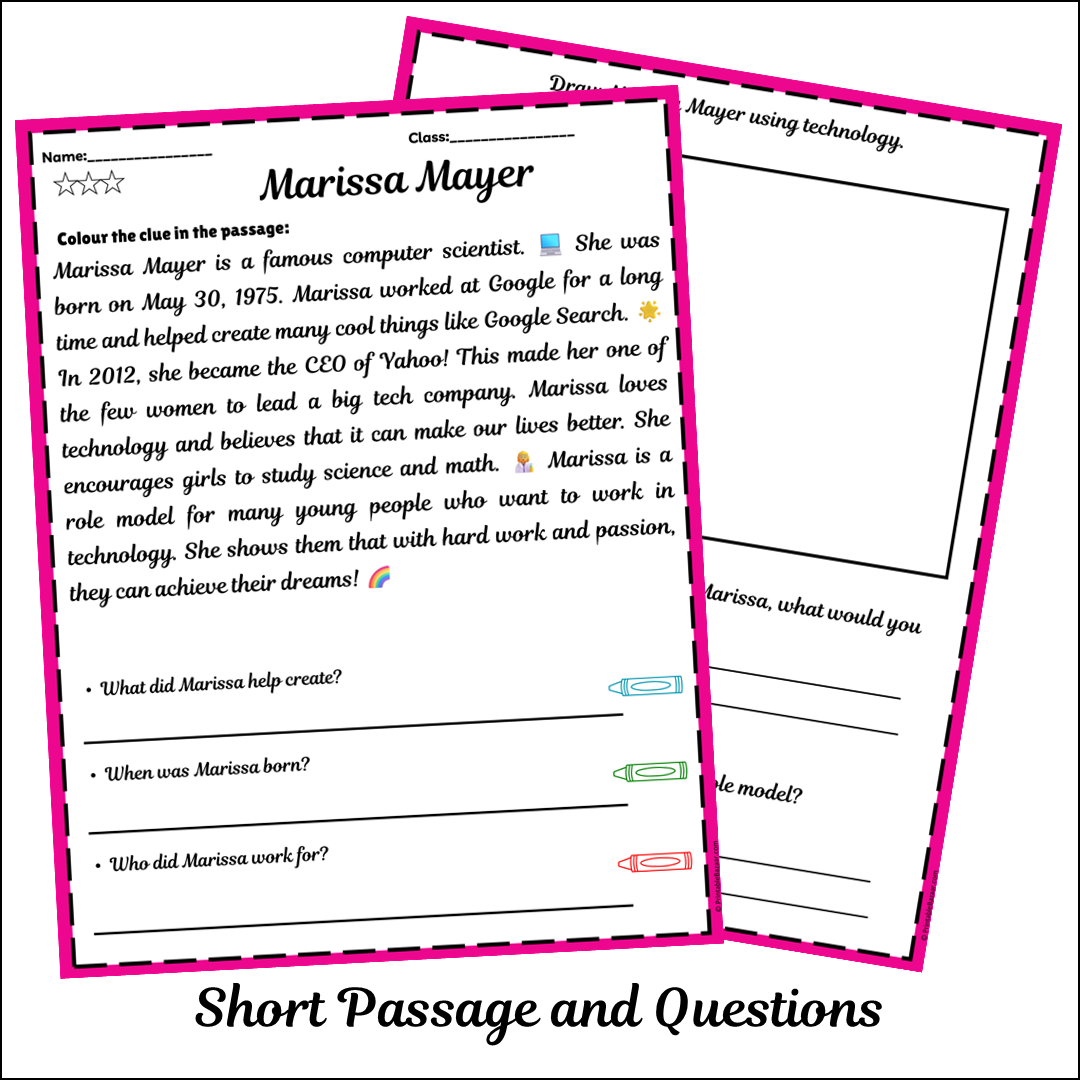 Marissa Mayer | Short Reading Comprehension Creative Worksheet