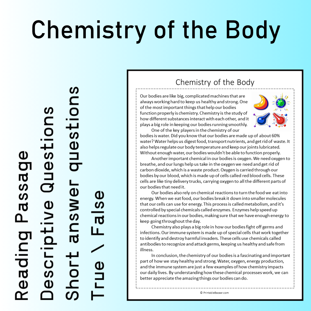 Chemistry of the Body | Reading Comprehension Passage Printable Worksheet