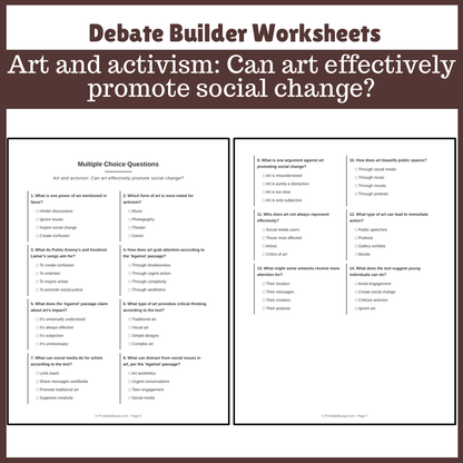 Art and activism: Can art effectively promote social change? | Favour and Against Worksheet Printable Activity
