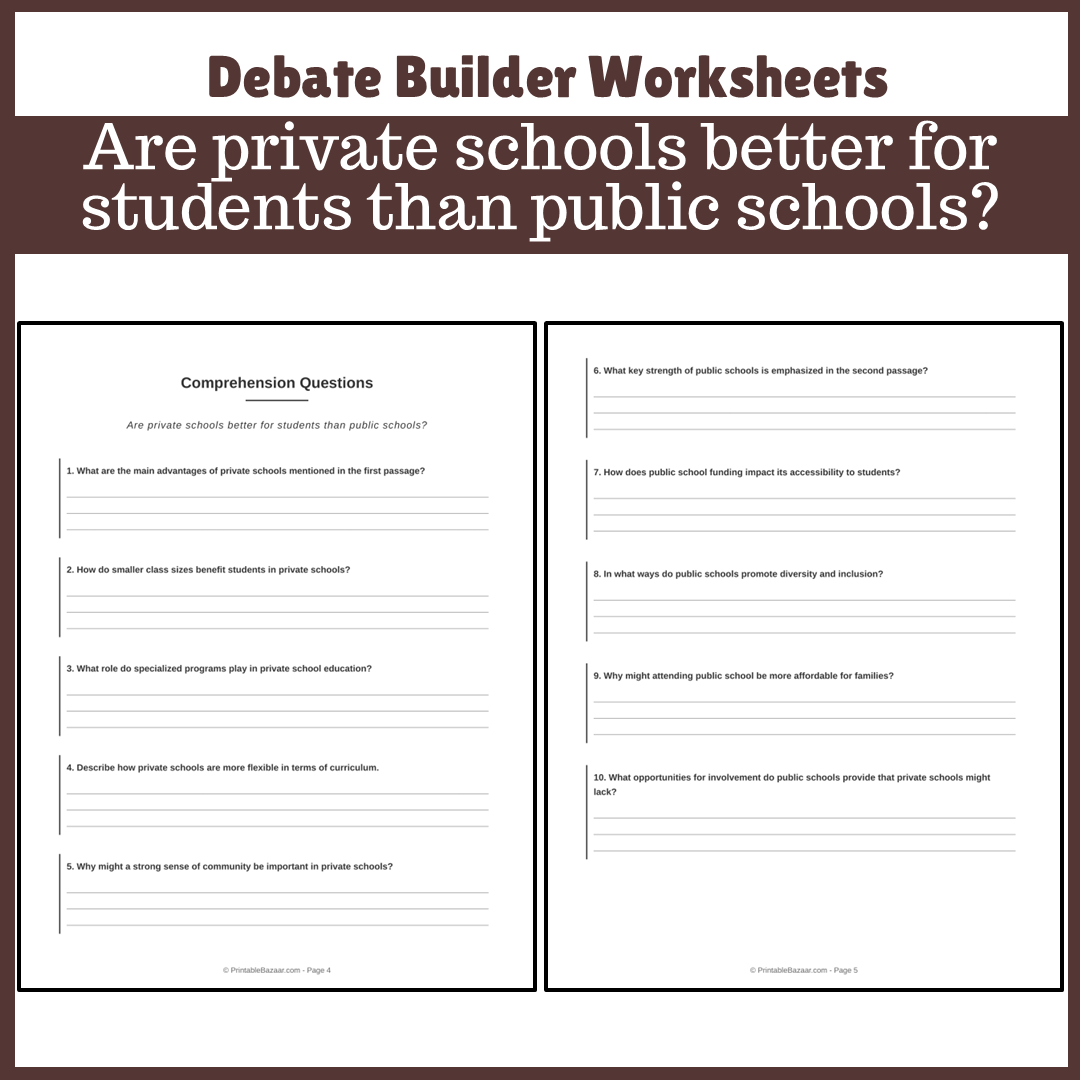 Are private schools better for students than public schools? | Favour and Against Worksheet Printable Activity