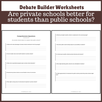 Are private schools better for students than public schools? | Favour and Against Worksheet Printable Activity