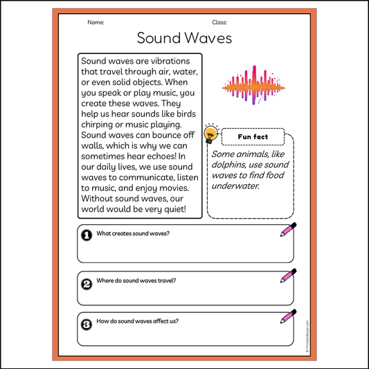 Sound Waves | Reading Passage Comprehension Questions Writing Facts Worksheet