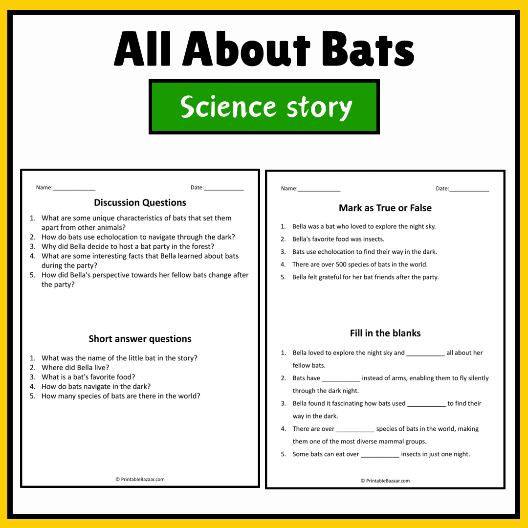 All About Bats | Science Story Reading Comprehension Activity