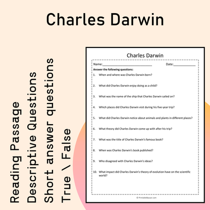 Charles Darwin | Reading Comprehension Passage Printable Activity
