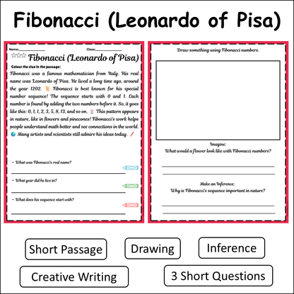 Fibonacci (Leonardo of Pisa) | Short Reading Comprehension Creative Worksheet