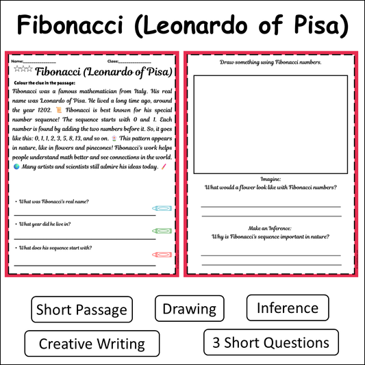 Fibonacci (Leonardo of Pisa) | Short Reading Comprehension Creative Worksheet