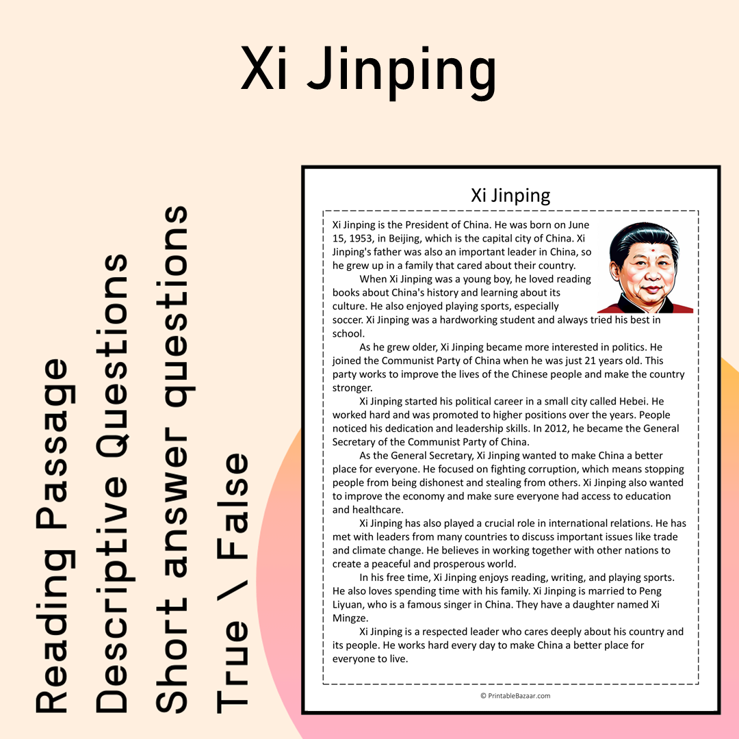 Xi Jinping | Reading Comprehension Passage Printable Activity