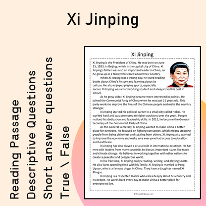 Xi Jinping | Reading Comprehension Passage Printable Activity