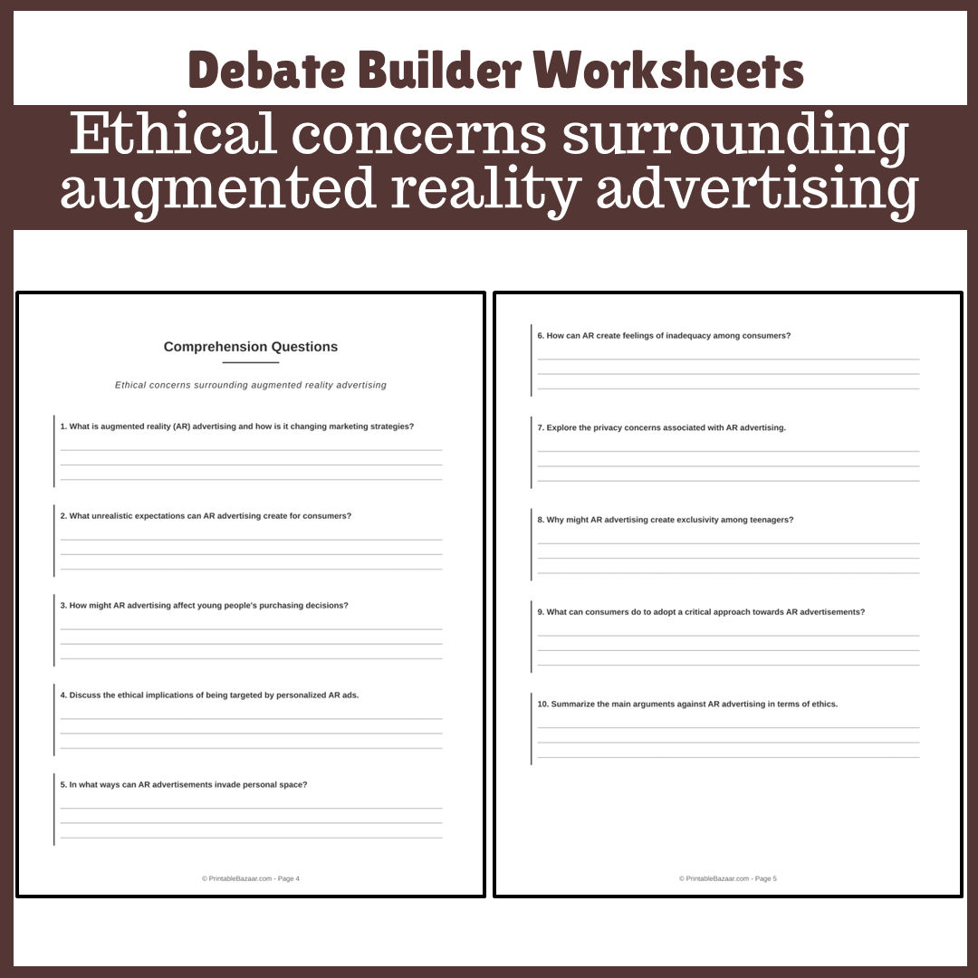 Ethical concerns surrounding augmented reality advertising | Favour and Against Worksheet Printable Activity