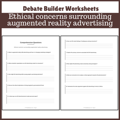 Ethical concerns surrounding augmented reality advertising | Favour and Against Worksheet Printable Activity