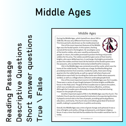 Middle Ages | Reading Comprehension Passage Printable Worksheet