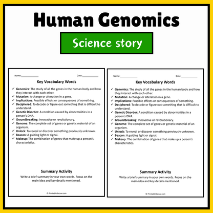Human Genomics | Science Story Reading Comprehension Activity