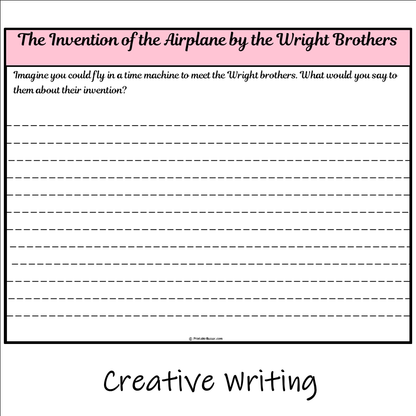 The Invention of the Airplane by the Wright Brothers | Main Idea and Supporting Details Reading Passage and Questions