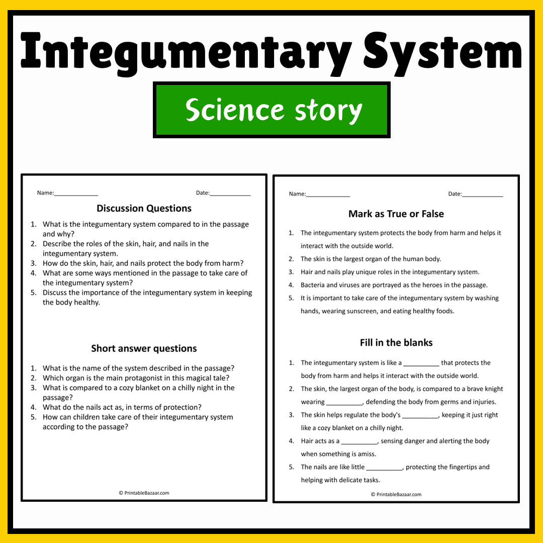 Integumentary System | Science Story Reading Comprehension Activity