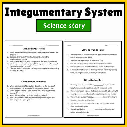 Integumentary System | Science Story Reading Comprehension Activity