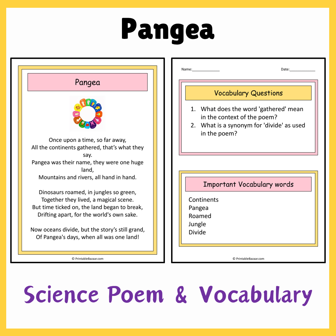 Pangea | Science Poem Reading Comprehension Activity