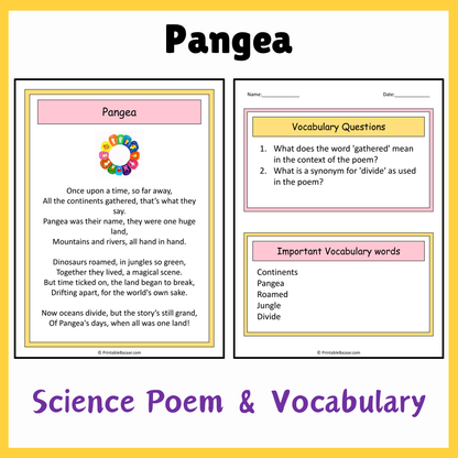 Pangea | Science Poem Reading Comprehension Activity