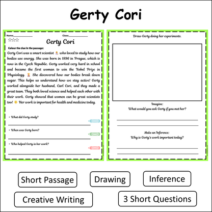 Gerty Cori | Short Reading Comprehension Creative Worksheet
