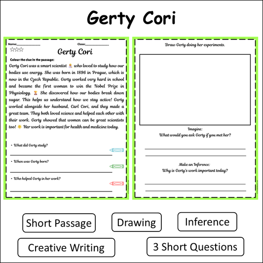 Gerty Cori | Short Reading Comprehension Creative Worksheet