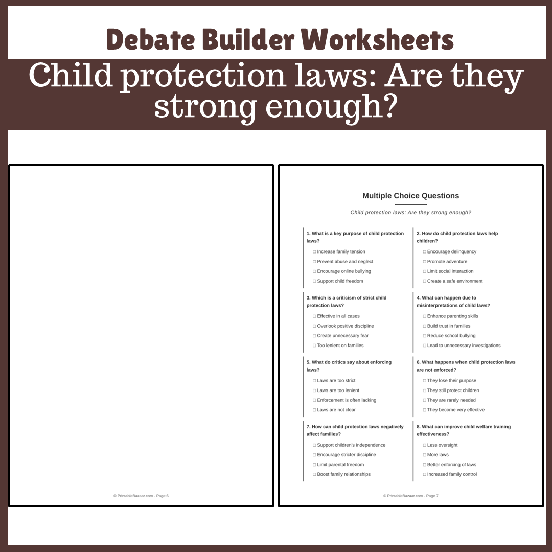 Child protection laws: Are they strong enough? | Favour and Against Worksheet Printable Activity