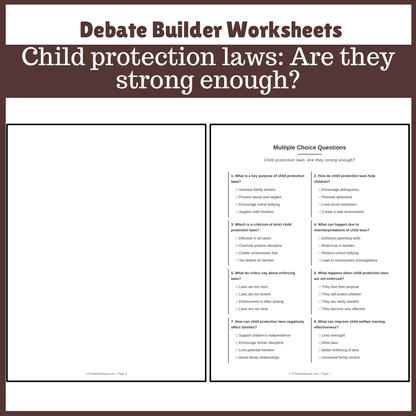 Child protection laws: Are they strong enough? | Favour and Against Worksheet Printable Activity