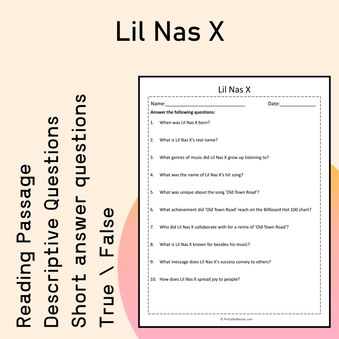 Lil Nas X | Reading Comprehension Passage Printable Activity
