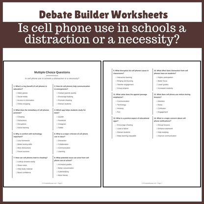Is cell phone use in schools a distraction or a necessity? | Favour and Against Worksheet Printable Activity