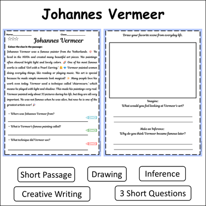 Johannes Vermeer | Short Reading Comprehension Creative Worksheet