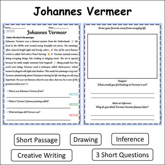 Johannes Vermeer | Short Reading Comprehension Creative Worksheet