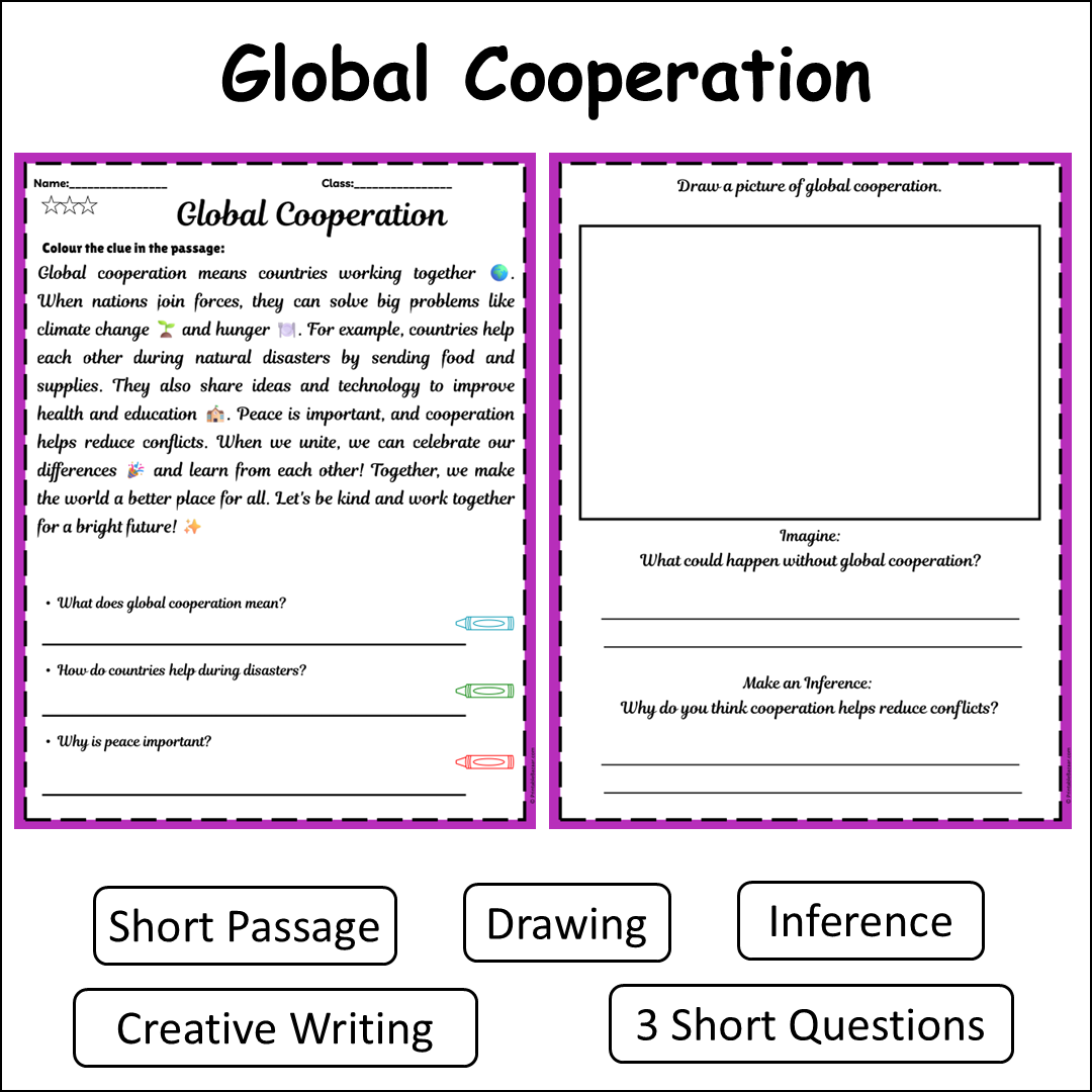 Global Cooperation | Short Reading Comprehension Creative Worksheet