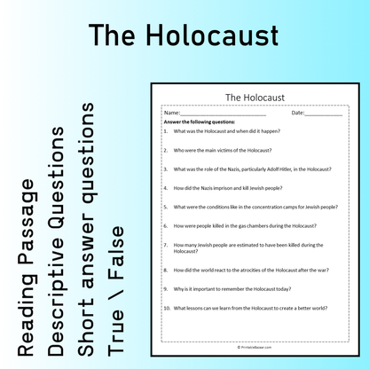 The Holocaust | Reading Comprehension Passage Printable Worksheet