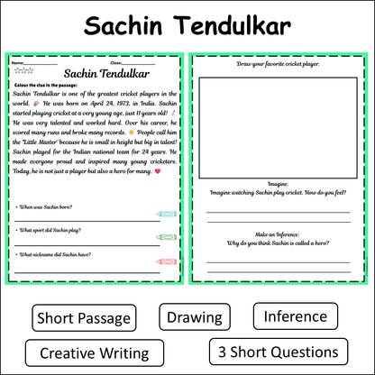 Sachin Tendulkar | Short Reading Comprehension Creative Worksheet