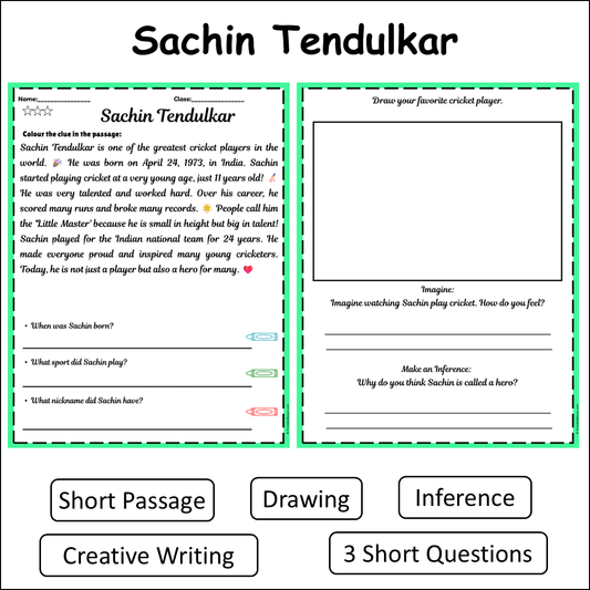 Sachin Tendulkar | Short Reading Comprehension Creative Worksheet