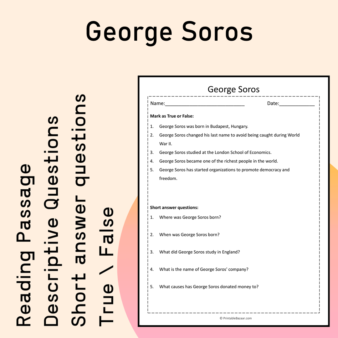 George Soros | Reading Comprehension Passage Printable Activity