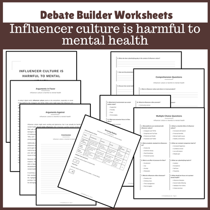 Influencer culture is harmful to mental health | Favour and Against Worksheet Printable Activity