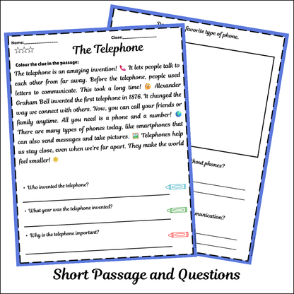 The Telephone | Short Reading Comprehension Creative Worksheet