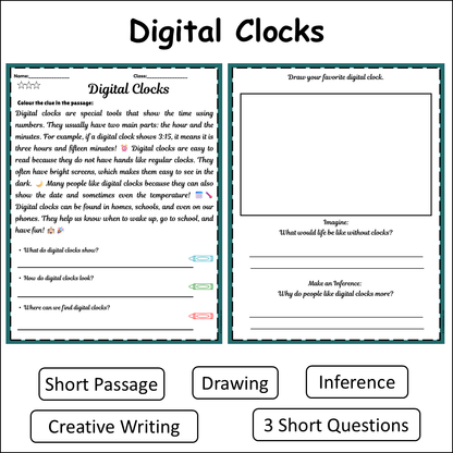 Digital Clocks | Short Reading Comprehension Creative Worksheet