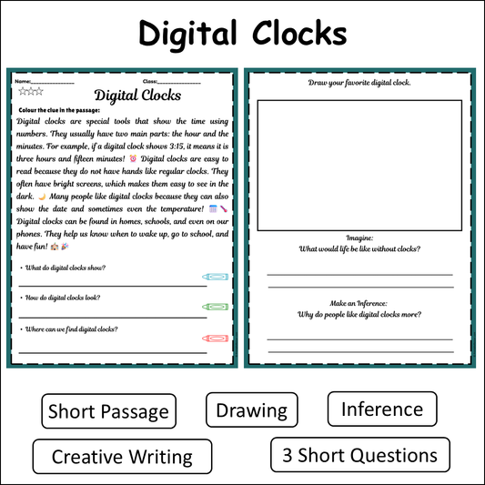 Digital Clocks | Short Reading Comprehension Creative Worksheet
