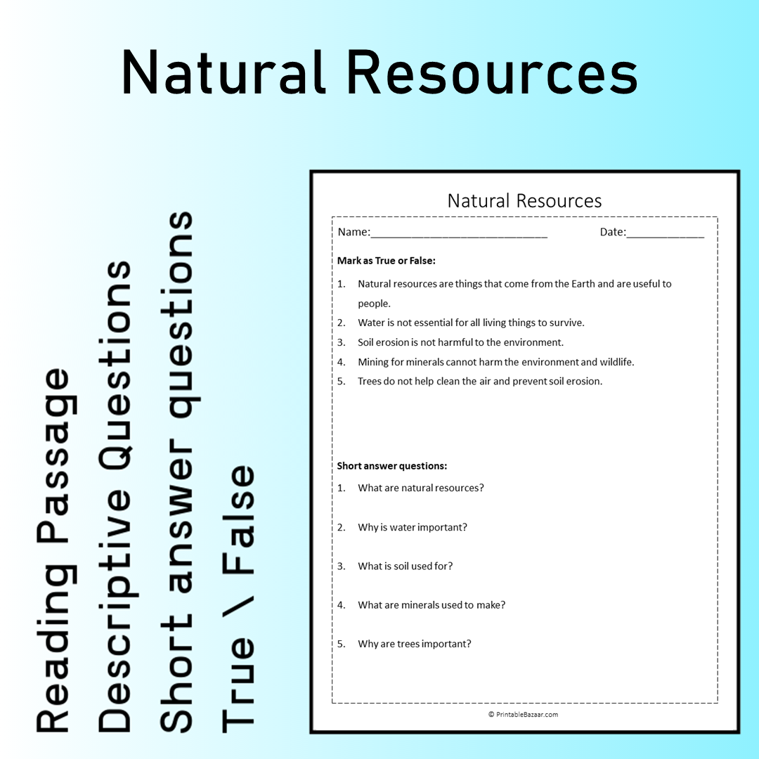 Natural Resources | Reading Comprehension Passage Printable Worksheet
