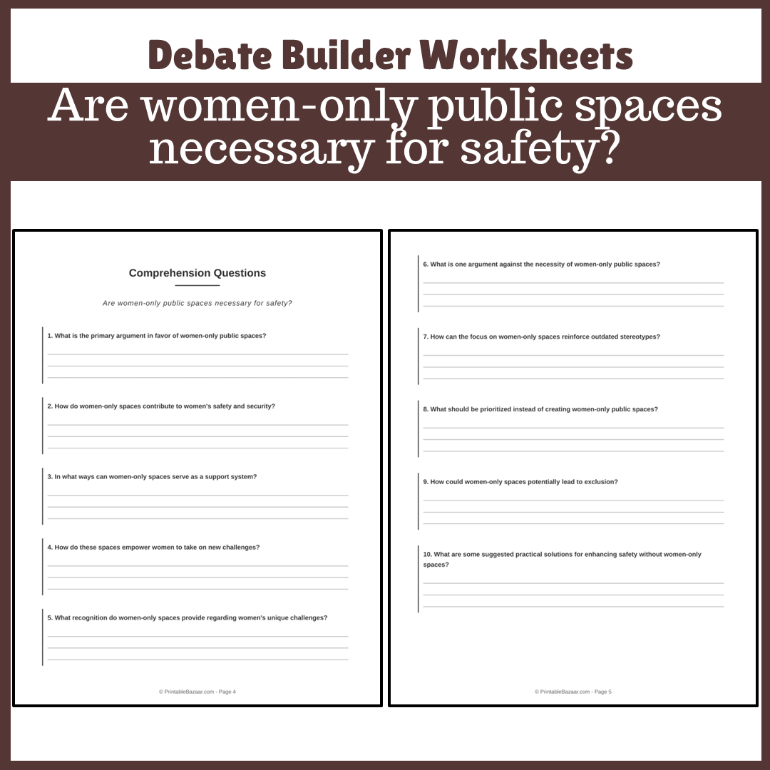Are women-only public spaces necessary for safety? | Favour and Against Worksheet Printable Activity