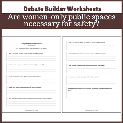 Are women-only public spaces necessary for safety? | Favour and Against Worksheet Printable Activity