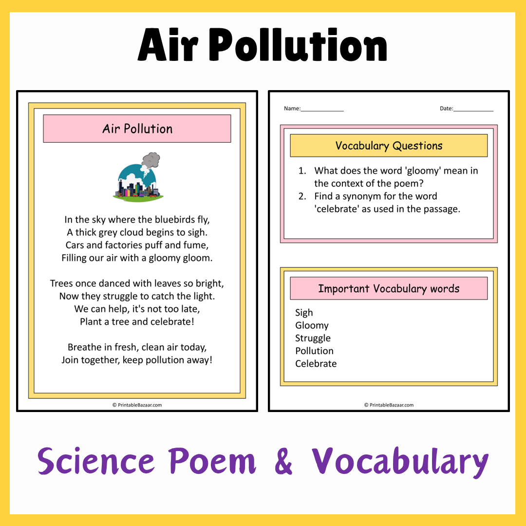 Air Pollution | Science Poem Reading Comprehension Activity