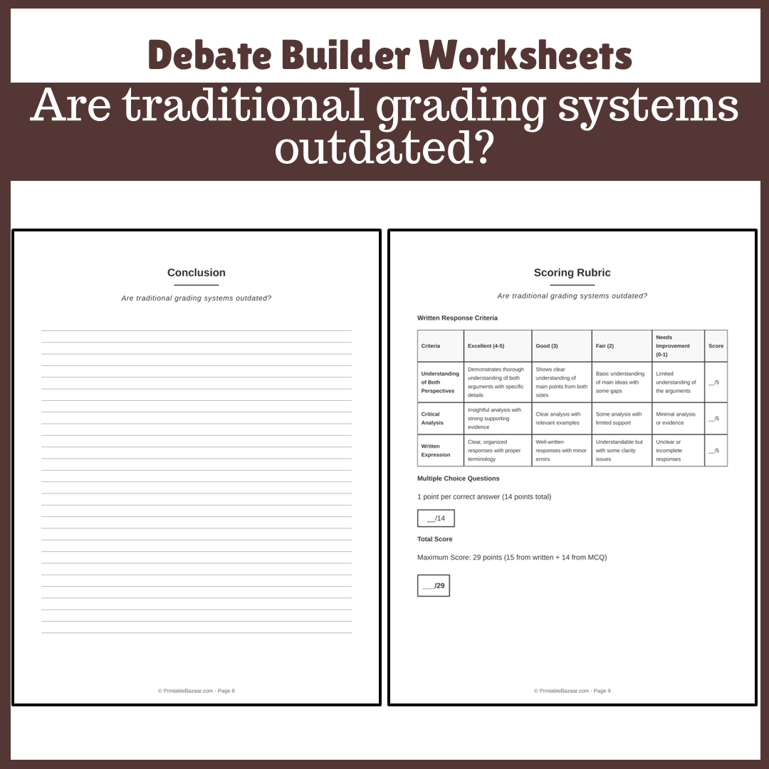 Are traditional grading systems outdated? | Favour and Against Worksheet Printable Activity