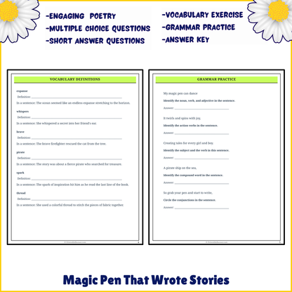 Magic Pen That Wrote Stories | Poem Grammar Worksheet Printable Activity